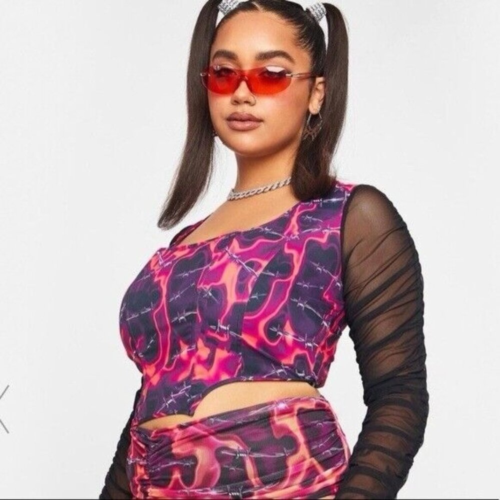 Poster Girl Womens Top Pink Black High Risk Hottie Corset Blouse Size Medium